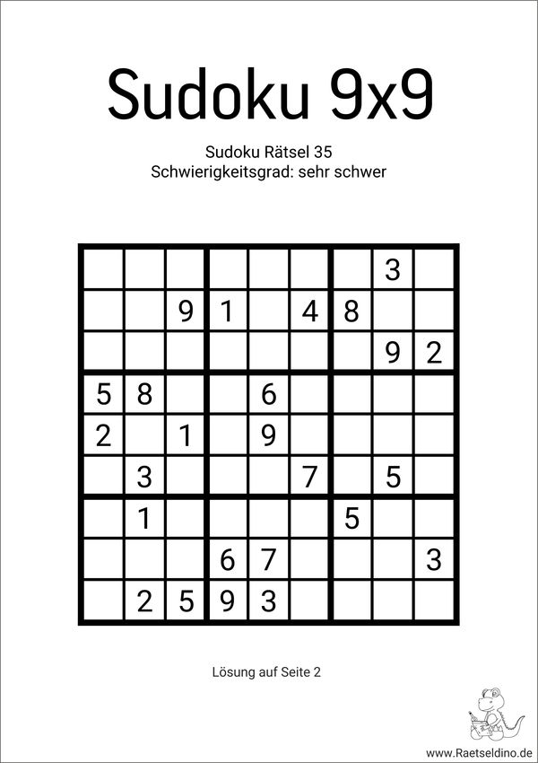 Sudoku 9x9 schwer Profi-vorlage